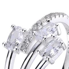 ANILLO AJUSTABLE DE PLATA CON BAGUETTES Y ZC TRIPLE 1010 regalo para mujer, adolescente y niña, hecho en Italia - comprar online