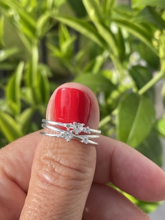 ANILLO AJUSTABLE DE PLATA TRIPLE 1000 CON CIRCONES para mujer, adolescente y niña, hecho en Italia - tienda online