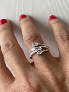 Imagen de ANILLO AJUSTABLE DE PLATA CON BAGUETTES Y ZC TRIPLE 1010 regalo para mujer, adolescente y niña, hecho en Italia