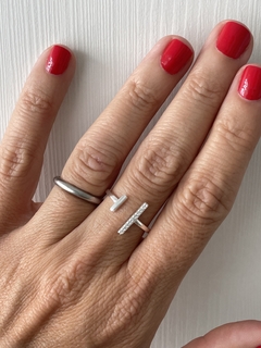 Imagen de ANILLO AJUSTABLE DE PLATA DOBLE T 1010 regalo para mujer, adolescente y niña, hecho en Italia