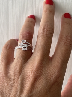 ANILLO AJUSTABLE DE PLATA CON BAGUETTES Y ZC TRIPLE 1010 regalo para mujer, adolescente y niña, hecho en Italia - tienda online