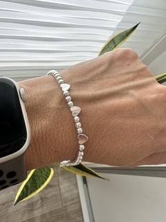 PULSERA DE ACERO BLANCO CON BOLITAS Y 3 CORAZONES SOFIA 1000 - Divinas Tentaciones Joyas