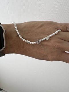 PULSERA DE ACERO BLANCO CON BOLITAS Y 3 CORAZONES SOFIA 1000 - comprar online