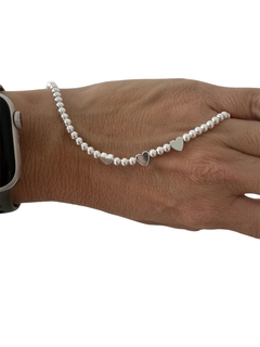 PULSERA DE ACERO BLANCO CON BOLITAS Y 3 CORAZONES SOFIA 1000 - comprar online