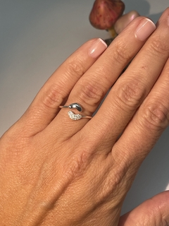 ANILLO AJUSTABLE DE PLATA CON 2 CORAZONES 1 LISO EL OTRO ZC regalo para mujer, adolescente y niña, hecho en Italia