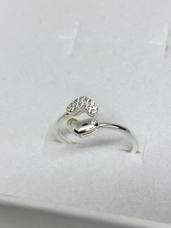 ANILLO AJUSTABLE DE PLATA CON 2 CORAZONES 1 LISO EL OTRO ZC regalo para mujer, adolescente y niña, hecho en Italia - Divinas Tentaciones Joyas