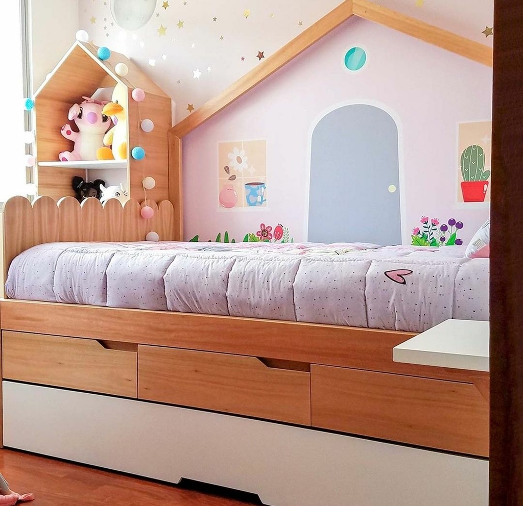 Cama house con barandas y nido- Mobiliario Infantil