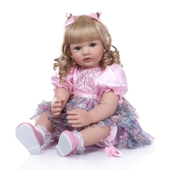 Boneca Reborn Bebê Realista Loira Cabelos Cacheados 60cm REF 1004 - comprar online