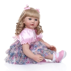 Boneca Reborn Bebê Realista Loira Cabelos Cacheados 60cm REF 1004 - Importados da Malu