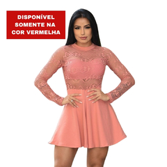 Vestido Macaquinho Short Saia Com Bojo Rodado Rendado Mangas com Renda Moda Princesa REF 65