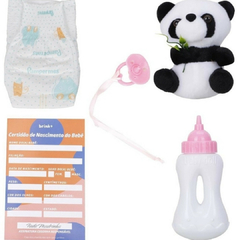 Imagem do Boneca Bebê Realista Maitê Panda Silicone Pode dar Banho Com 10 Acessórios Brink+