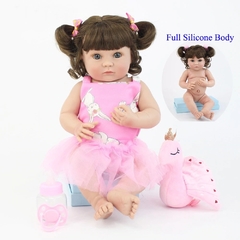 Bebê Realista Boneca Reborn Vestido Rosa 100% Silicone Macio