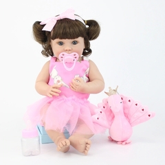 Bebê Realista Boneca Reborn Vestido Rosa 100% Silicone Macio - comprar online