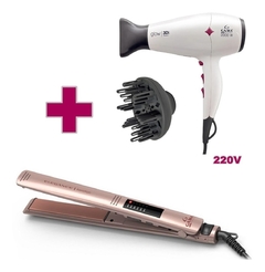 Kit Secador De Cabelo + Difusor 220v + Prancha Led Ouro Rosa