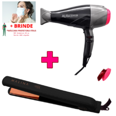 Kit Secador Cabelo 2300w-110v+ Prancha Malina Black Titanium