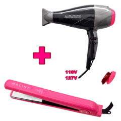 Kit Secador Cabelo 2300w- 110v+ Prancha Malina Pink Titanium - loja online