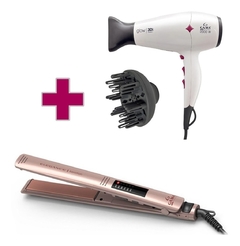 Kit Secador De Cabelo + Difusor 220v + Prancha Led Ouro Rosa - Importados da Malu