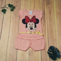 Conjunto Para Bebê Blusa + Short Com Cintinho Estampa da Minnie Várias Cores