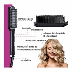 Escova Alisadora 5 em 1 Alisa Hidrata Modela Alinha E Anti-Frizz Pente Elétrico Especial Bivolt 110/220V - Importados da Malu