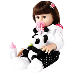 Boneca Bebê Realista Maitê Panda Silicone Pode dar Banho Com 10 Acessórios Brink+