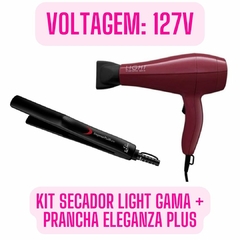 Kit Secador de Cabelo Light Ceramic Ion Motor AC Marsala+ Chapinha Eleganza Gama - Importados da Malu