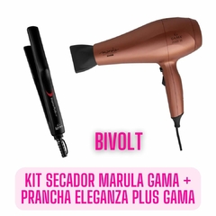 Imagem do Kit Secador de Cabelo Profissional AntiFrizz Marula + Prancha Eleganza Plus Gama Italy Bivolt