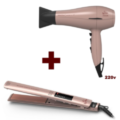 Kit Secador De Cabelo 220v + Prancha Elegance Led Ouro Rosa na internet