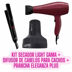 Kit Secador de Cabelo Light Marsala + Chapinha Eleganza Plus + Difusor Gama Universal - comprar online