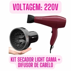 Imagem do Kit Secador de Cabelo Light Marsala Gama + Difusor Cachos Definidos Secagem Perfeita