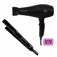 Kit Profissional Secador de Cabelo Ceramic Ion Gama Italy 2100w + Prancha Alisadora Eleganza Plus