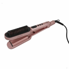 Prancha Modeladora Waver e Brush Keration Rosê/Preto Bivolt Gama Ondula e Alisa O Cabelo