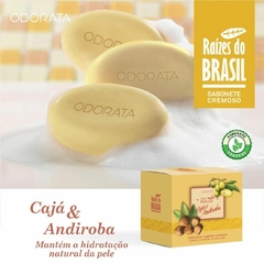 Sabonete Vegetal Cremoso Em Barra Cajá e Andiroba Caixa Com 3 unidades TODA NATURAL Odorata RAÍZES DO BRASIL REF 4490 - Importados da Malu