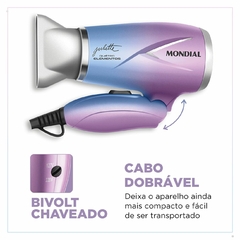 Secador de Cabelo By Juliette 1200W Cabo Dobrável SCT-JU-03 Azul-Rosa Bivolt Mondial - Importados da Malu