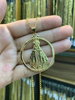 Pingente Nossa Senhora Aparecida 4X4cm Banhado a Ouro 18K