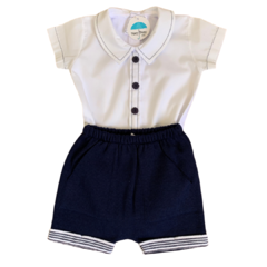 Conjunto Body Camisa e Shorts Azul Marinho em Tricô 100% algodão - P