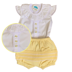 Conjunto Body Camisa e Shortinho Amarelo em Tricô 100% algodão - P