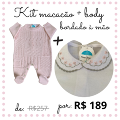 KIT Macacão Tranças Alcaçus Rosa mais Body Bordado