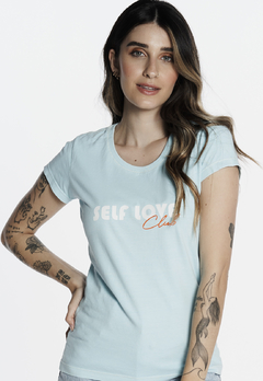 T-shirt Babylook Estonada Self Love Club Celeste - Pina Colada