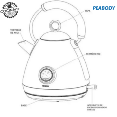 PEABODY - PAVA ELECTRICA CON TERMOSTATO - PE-KV8215 - COCINArte 