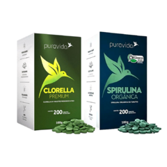 Kit 1 Clorella Orgânica e 1 Spirulina Orgânica - Pura Vida 200 tabletes cada