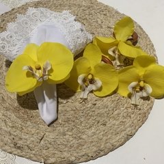 Porta guardanapo orquídeas amarelas