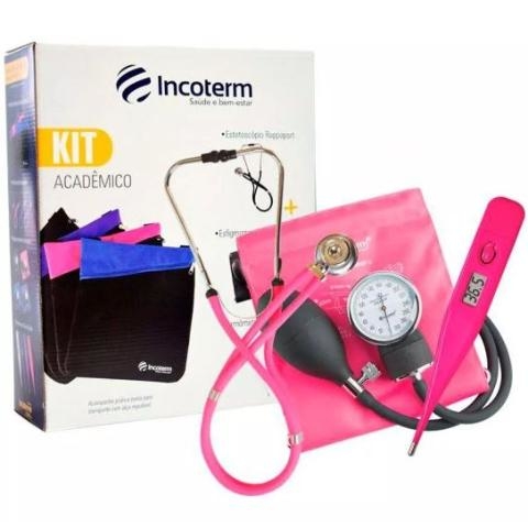 Kit Acadêmico Estetoscópio e Esfigmomanômetro Incoterm - Rosa