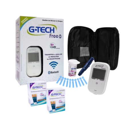 Medidor de Glicose G-tech Free Smart + 100 tiras reagentes