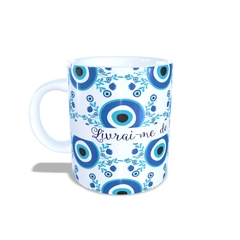 Caneca em cerâmica 325ml Olho Grego Livrai-me do Mal Orathea - comprar online