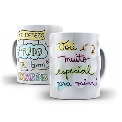 Caneca Te Desejo tudo de Bom Parabens 325ml em ceramica Orathea