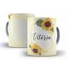 Caneca Floral Girassol para personalizar o nome 325ml em ceramica Orathea 