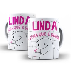 Caneca Flork Linda pena que e doida 325ml em ceramica Orathea 