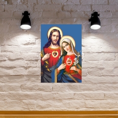 Quadro Sagrado Coração de Jesus e Maria em MDF 20x27cm Decorativo – Orathea na internet