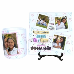 Kit Caneca em ceramica e Azulejo 15x15cm para personalizar a foto da mamae