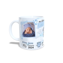 Kit Caneca em cerâmica e Azulejo 15x15cm do Nascimento com foto e nome Azul Marca Orathea na internet